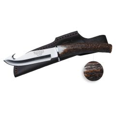 Couteau de chasse skinner à manche bois de cerf et lame de 11 cm