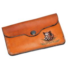 Pochette à balle en cuir de vachette brodée sanglier