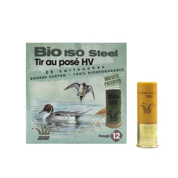 Boite de 25 cartouches Jocker Bio Iso Steel 50 Trio C/12/76/25 - 35 grammes - Bourre Biodégradable - N°3/5/7